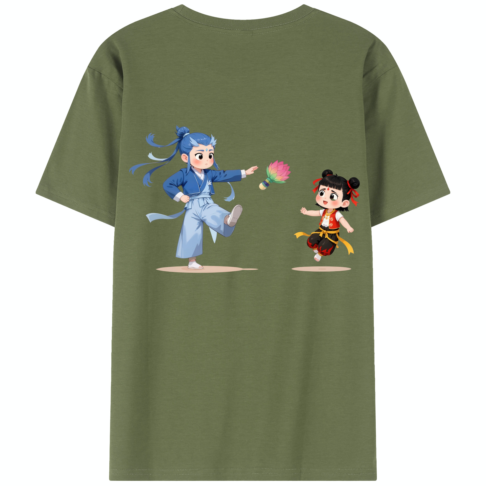 （画像用） Ne Zha 2 ナタ 魔童の大暴れ 綿100％半袖Tシャツ（背面プリント）
